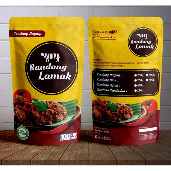 Contoh desain kemasan rendang